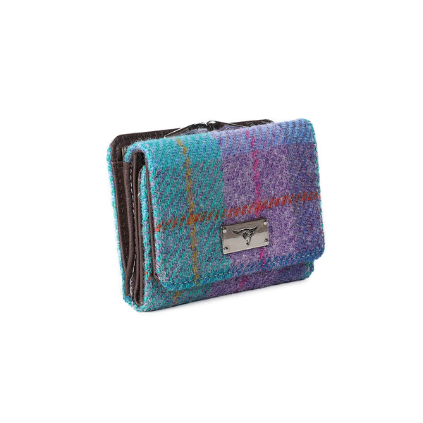 Unst Clasp Purse With Card Section Green & Purple Check