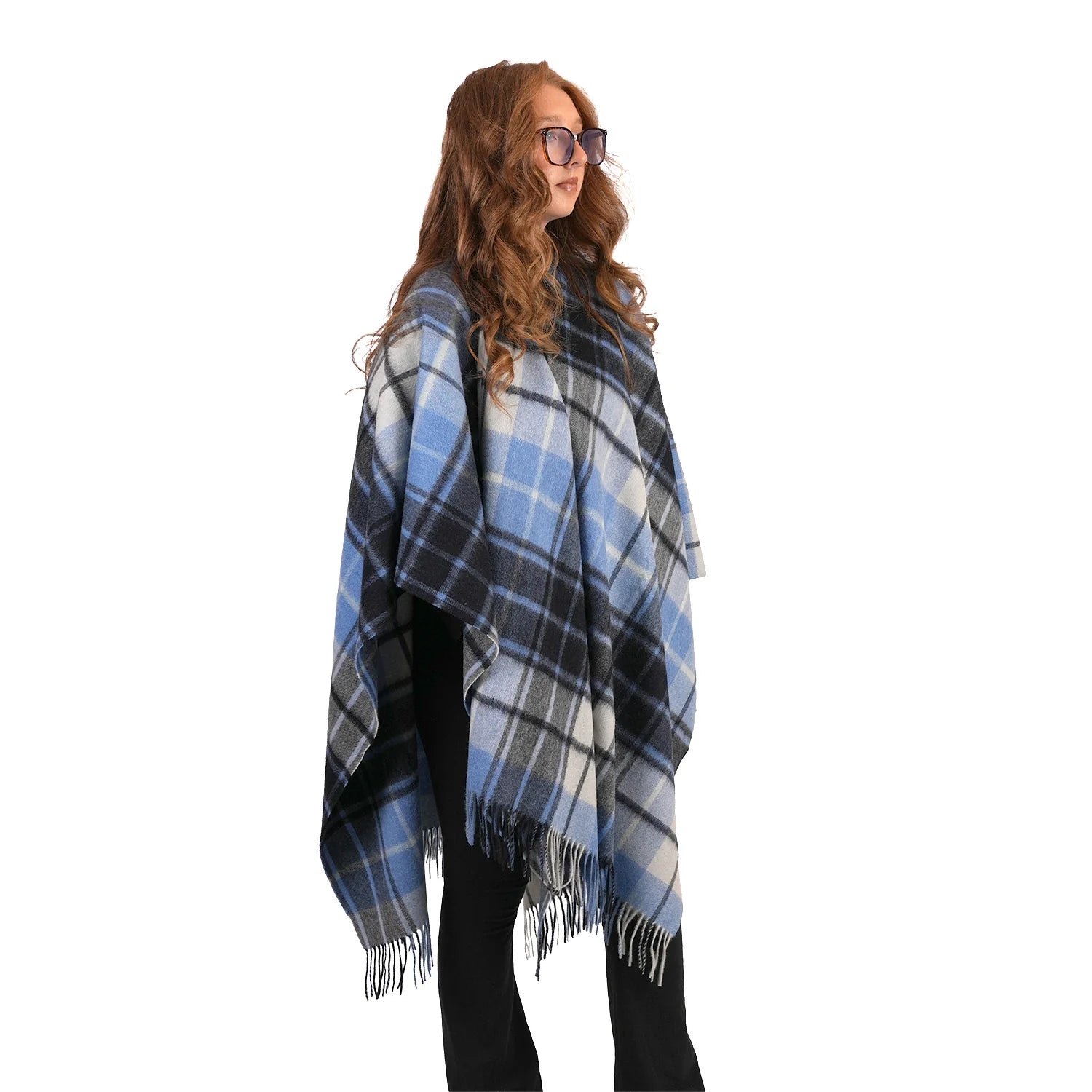 Edinburgh Lambswool Long Tartan Cape Mill Check Eclipse