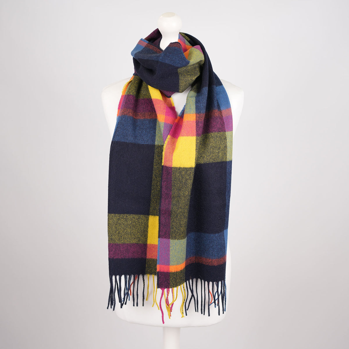 Tartan Weaving Mill 100% Pure Cashmere Scarf – Made in Scotland - MIDDLETON CHECK FESTIVAL FUCHSIA