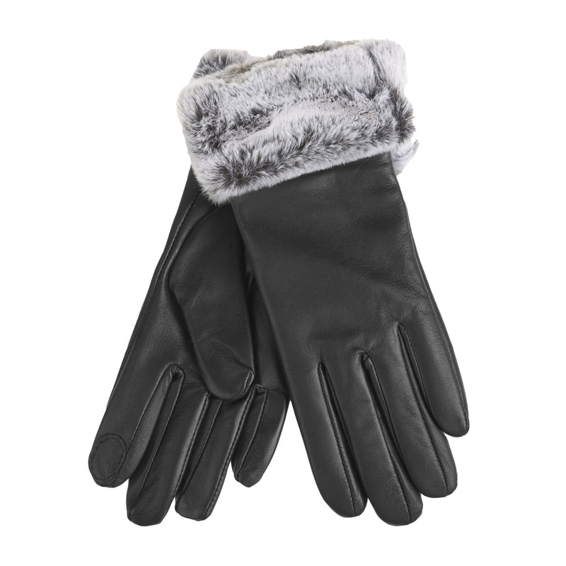 Ladies Leather Gloves With Faux Fur Trim Black