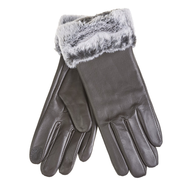 Ladies Leather Gloves With Faux Fur Trim Brown