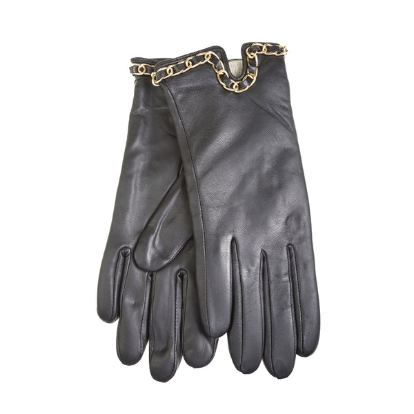 Ladies Suede Glove With Gold Chain