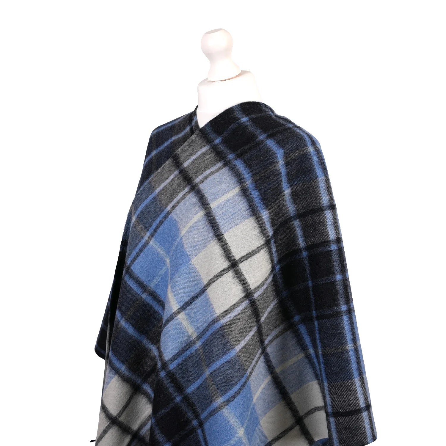 Edinburgh Lambswool Long Tartan Cape Mill Check Eclipse