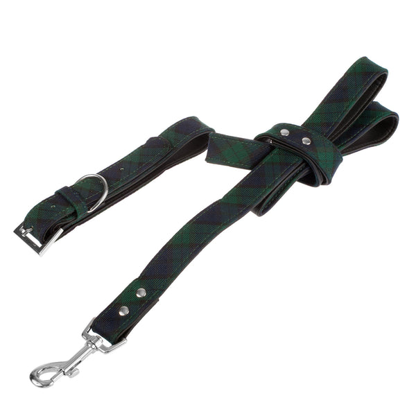 Dog Collar And Lead Set Tartan Bw - Size S Black Watch
