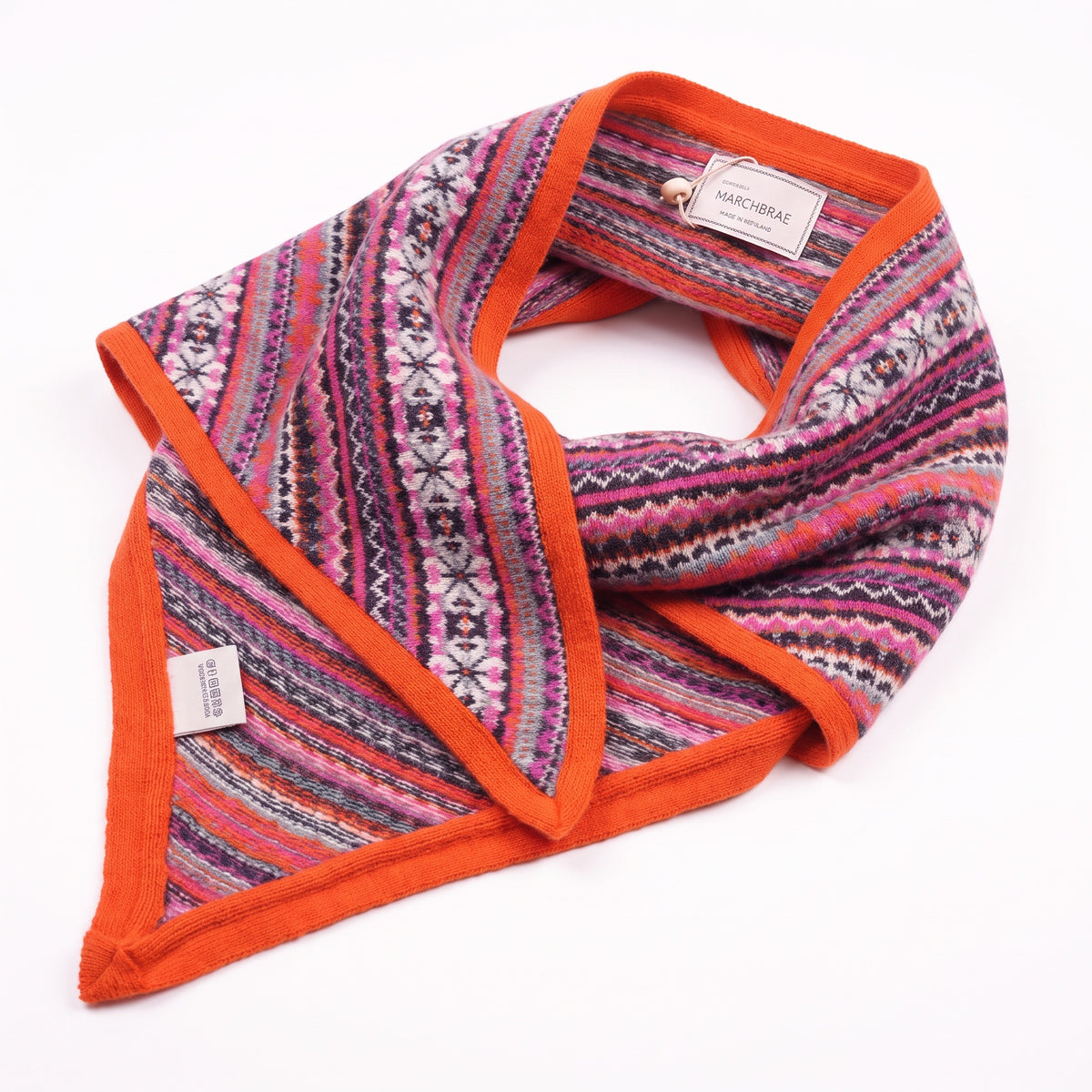 Women’s Lambswool Fair Isle Neck Scarf – Made in Scotland - ORANGE