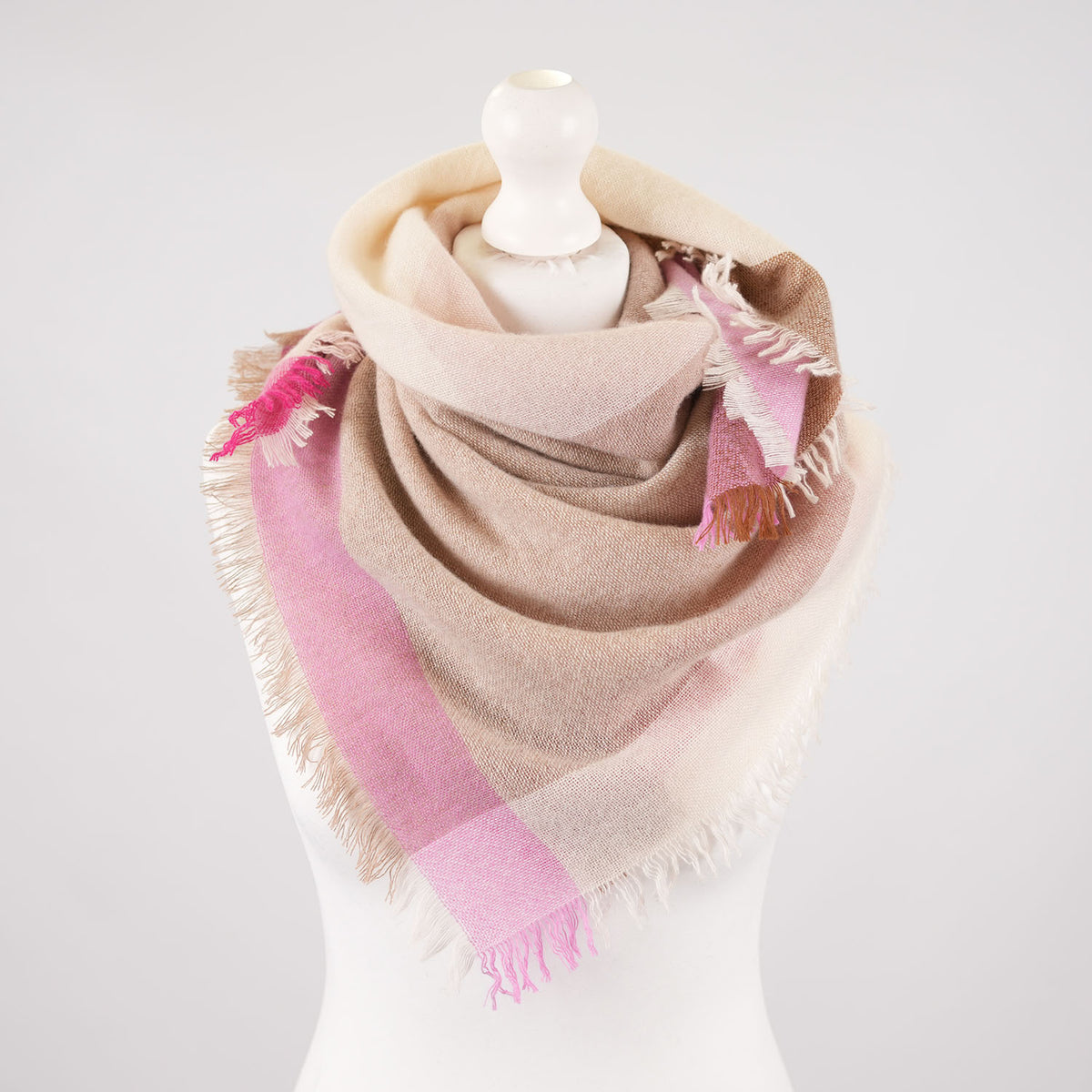 Earthy Block 100% Cashmere Square Scarf - PINK
