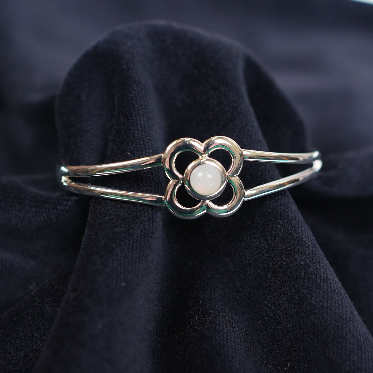 Art Pewter Birthstone Bangle - Silver Plated Pewter - Made in Scotland - October (Opal)