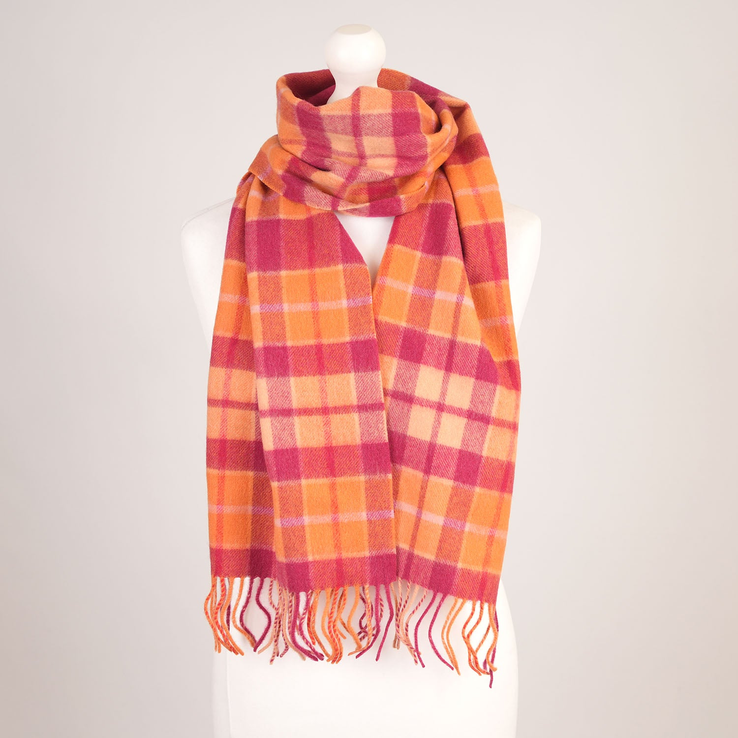 Edinburgh 100% Lambswool Scarf – Premium Soft Wool Wrap - CRAGG CHECK GINGER