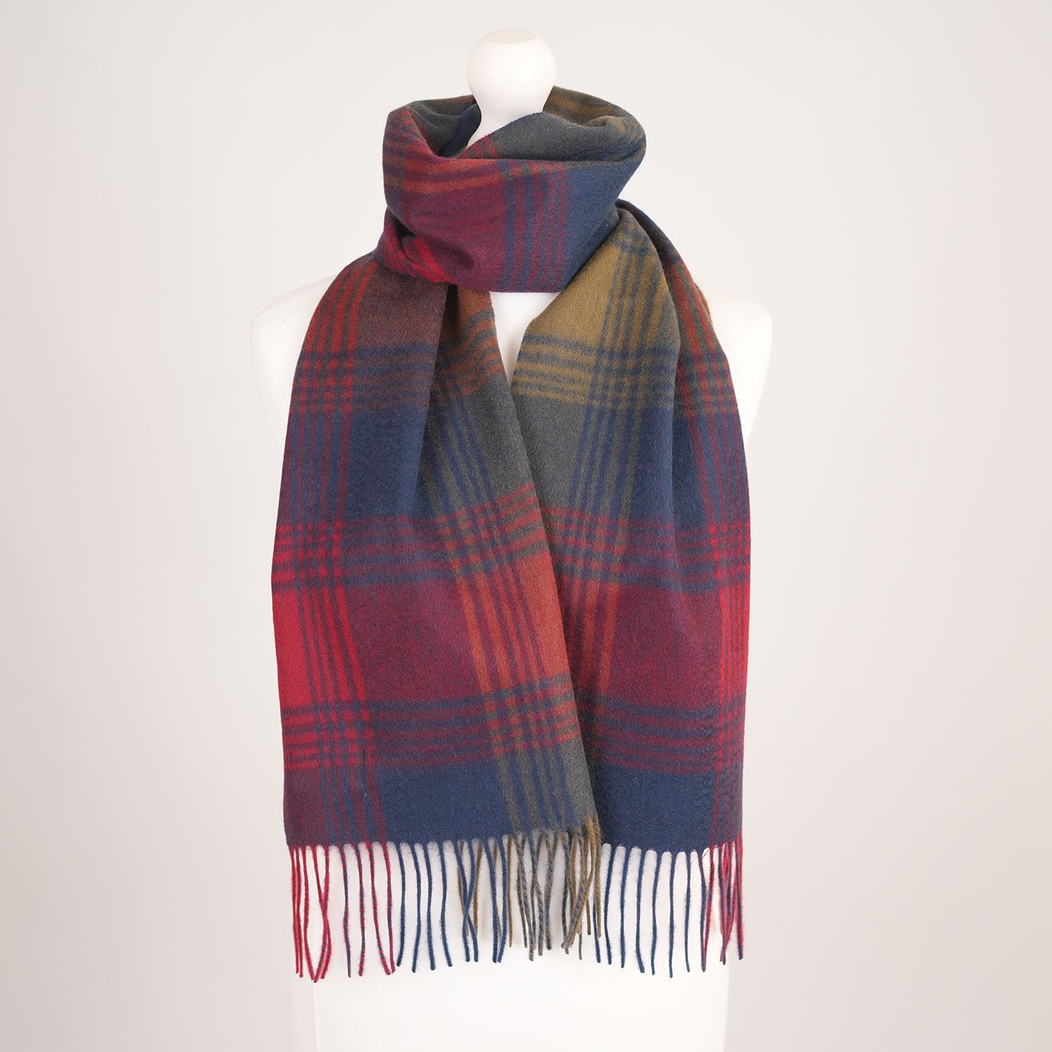 Edinburgh Cashmere Premium Lightweight Scarf - Ultra-Soft Luxury Wrap - Broken Check - Burgundy