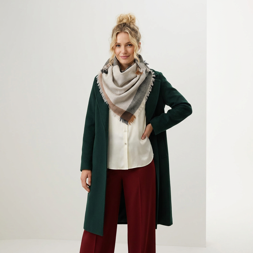 Earthy Block 100% Cashmere Square Scarf - MONOCHROME