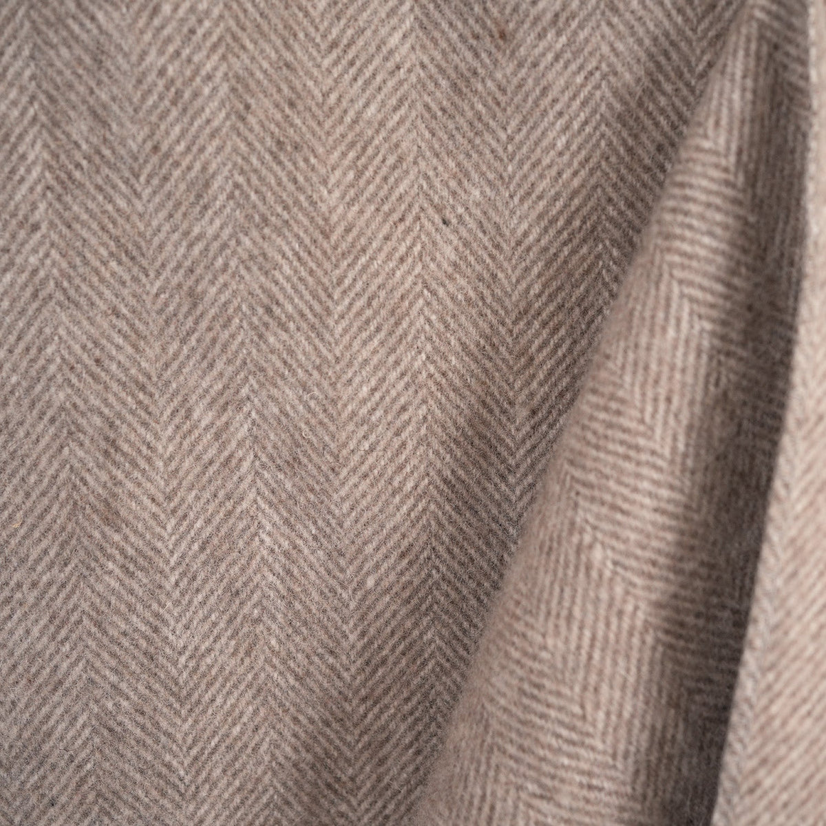 Recycled Wool Herringbone Blanket with Fringe - Soft Warm Throw - TAUPE