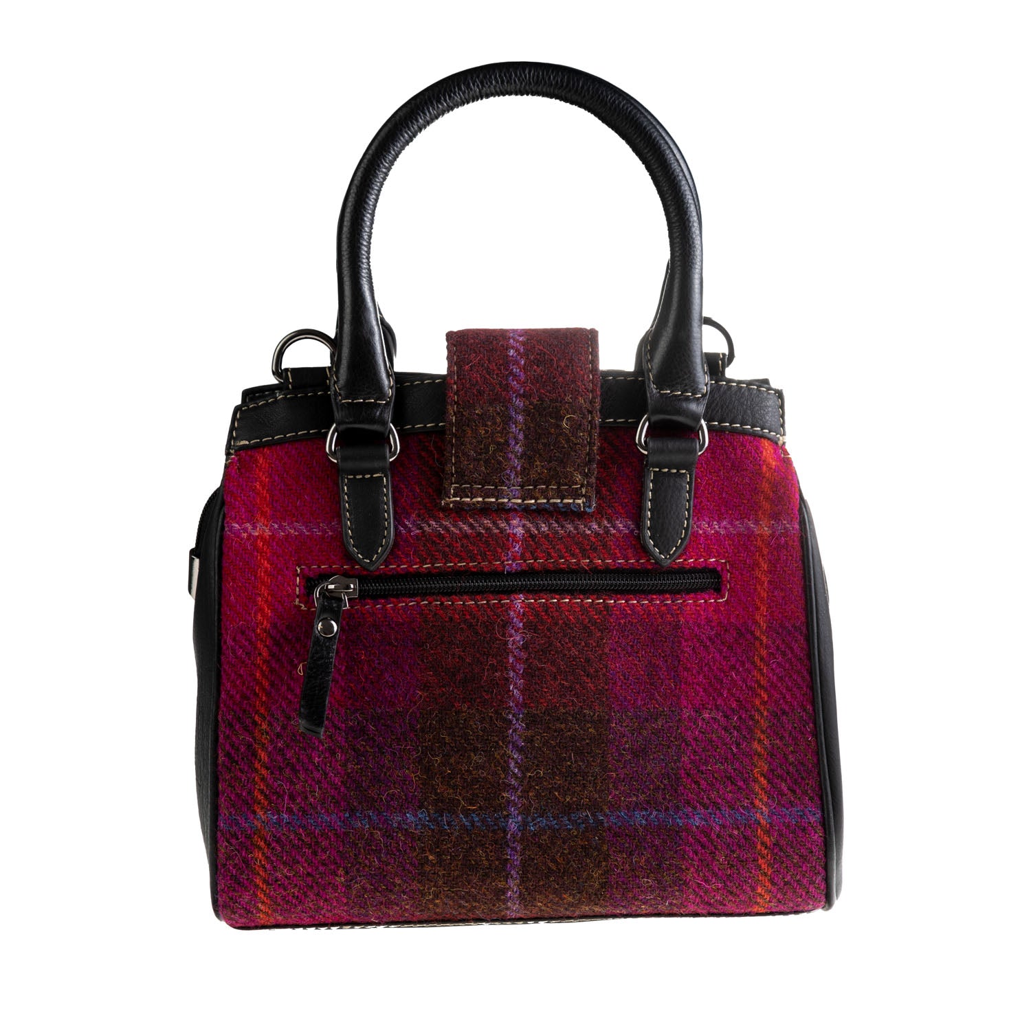 Ht Leather Hand Bag With Flap Closer Cerise Check / Black