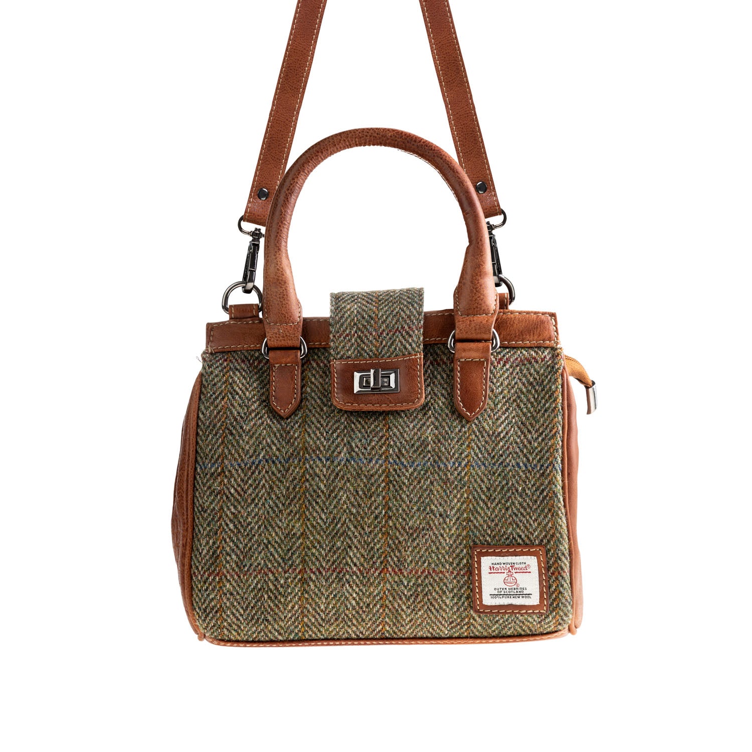 Ht Leather Hand Bag With Flap Closer Lt Brown Check / Tan