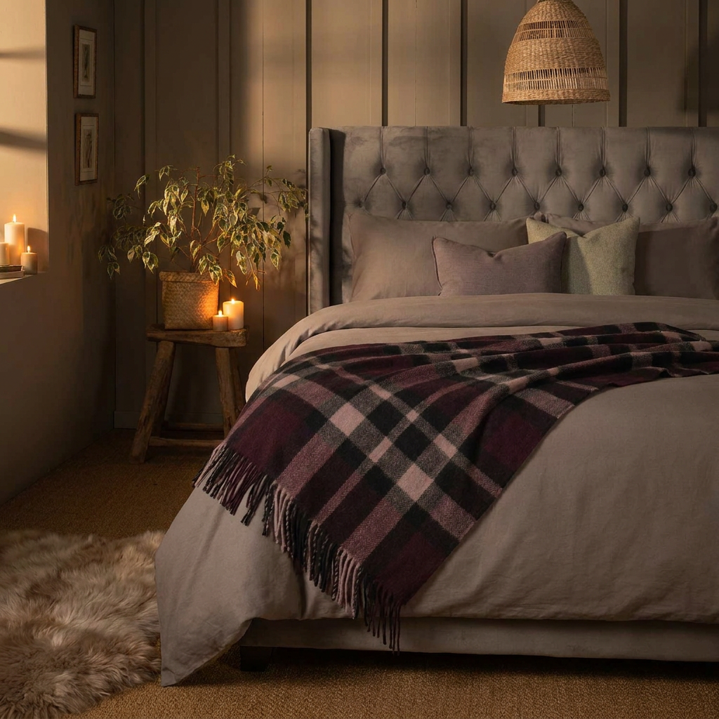Scottish Tartan Wool-Blend Blanket Throw – Highland Comfort - EXPLODED SCOTTY THOMSON BORDEAUX