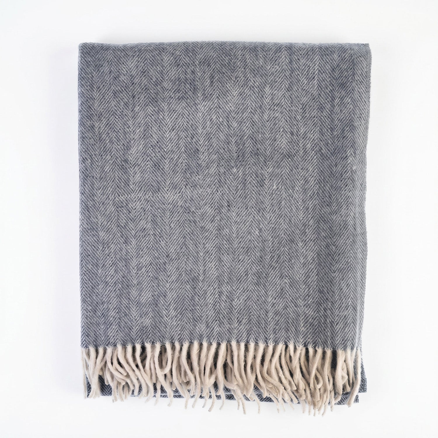 Recycled Wool Herringbone Knee Blanket – Pastel Fringed Throw - DENIM