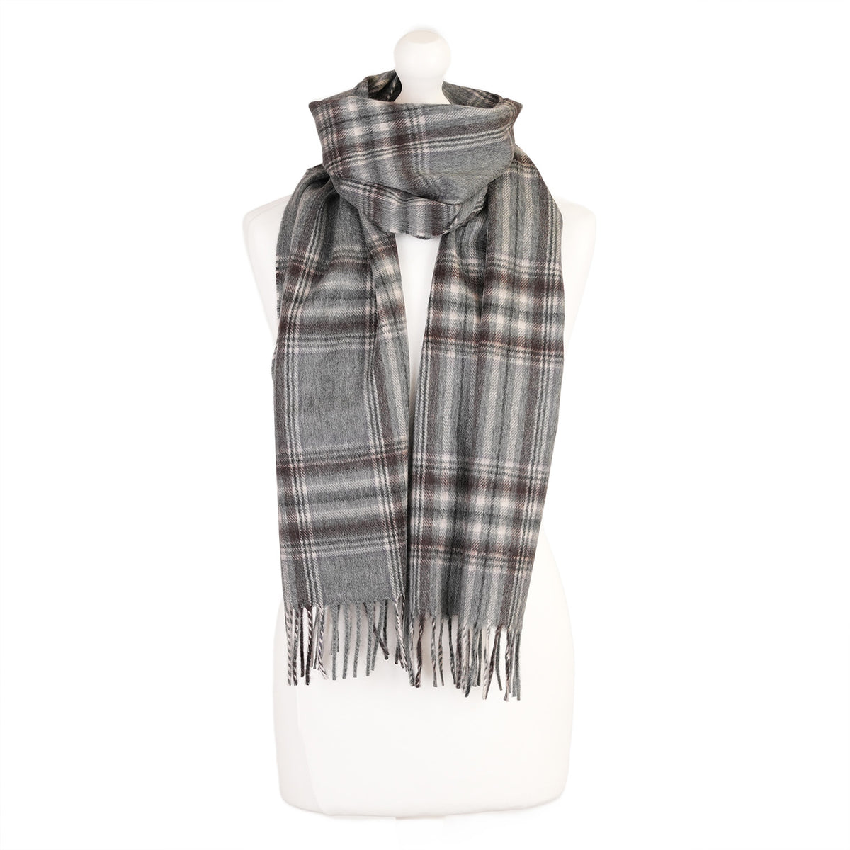 Balmoral 100% Cashmere Woven Scarf Tartan and Checks - Made in Scotland - GREY LILAC