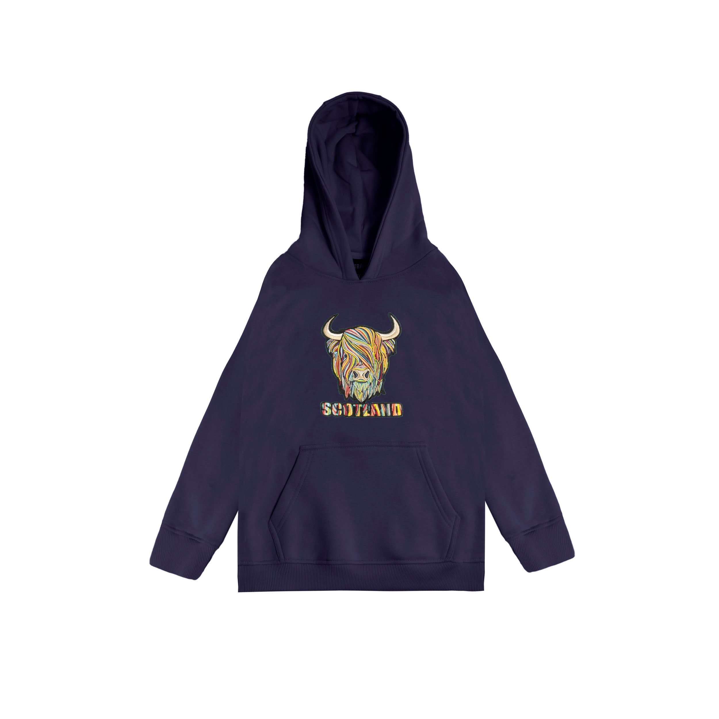 Kids Pastel Highland Cow Hooded Top Navy