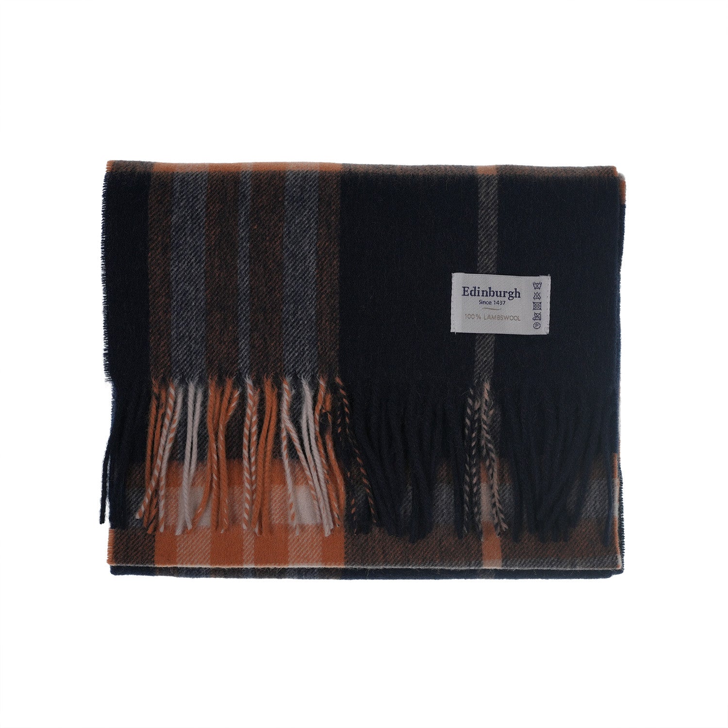 Edinburgh 100% Lambswool Tartan Scarf Enlarged Off Ctr Scotty Thom Navy