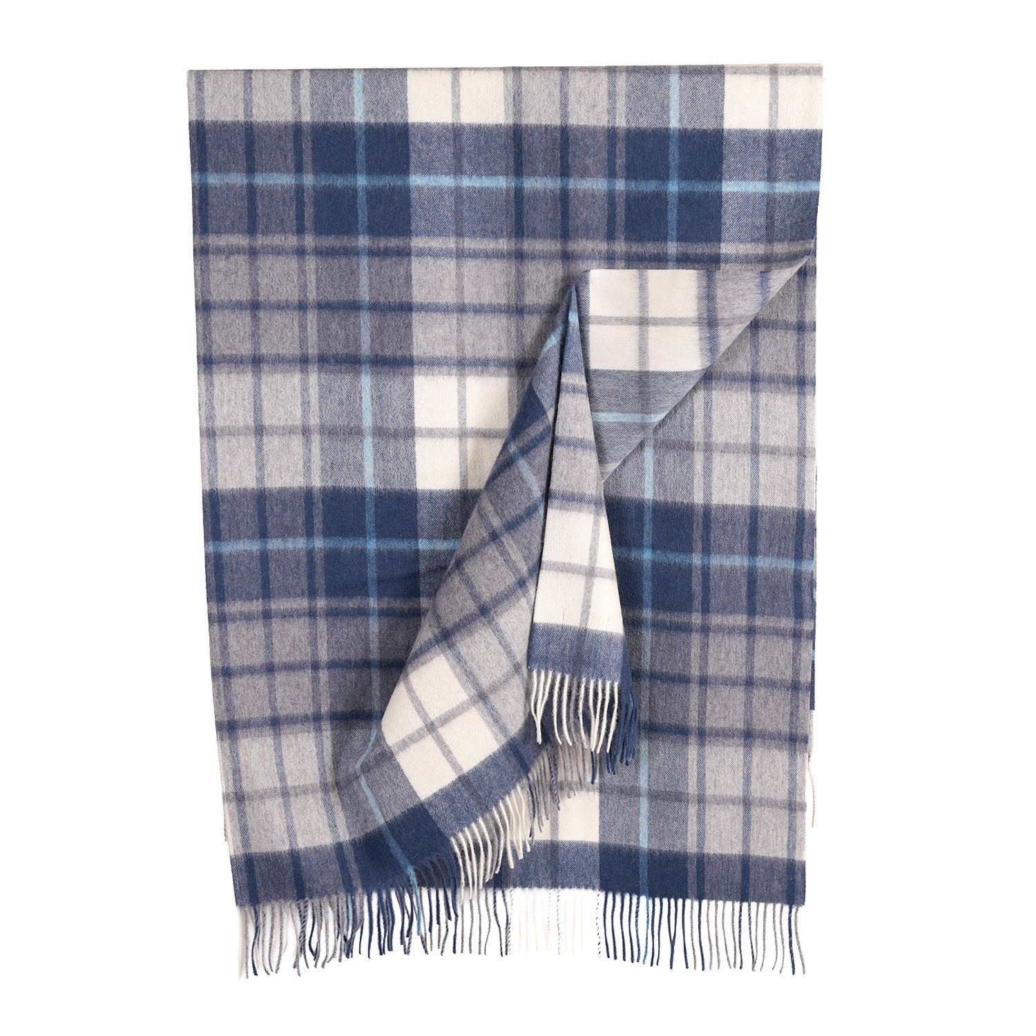 100% Lambswool Blanket Mill Check Navy