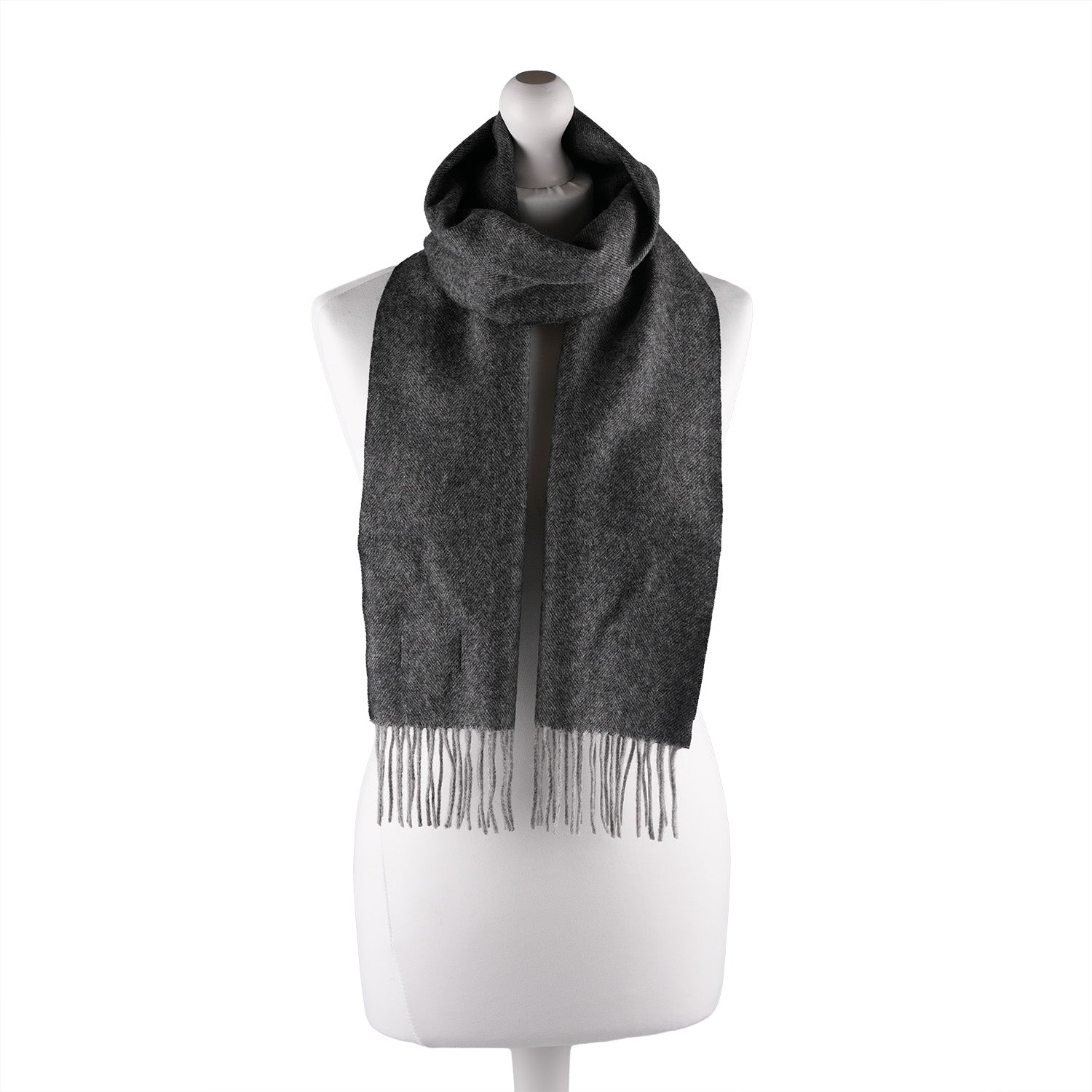 Edinburgh 100% Lambswool Tartan Scarf Herringbone Charcoal