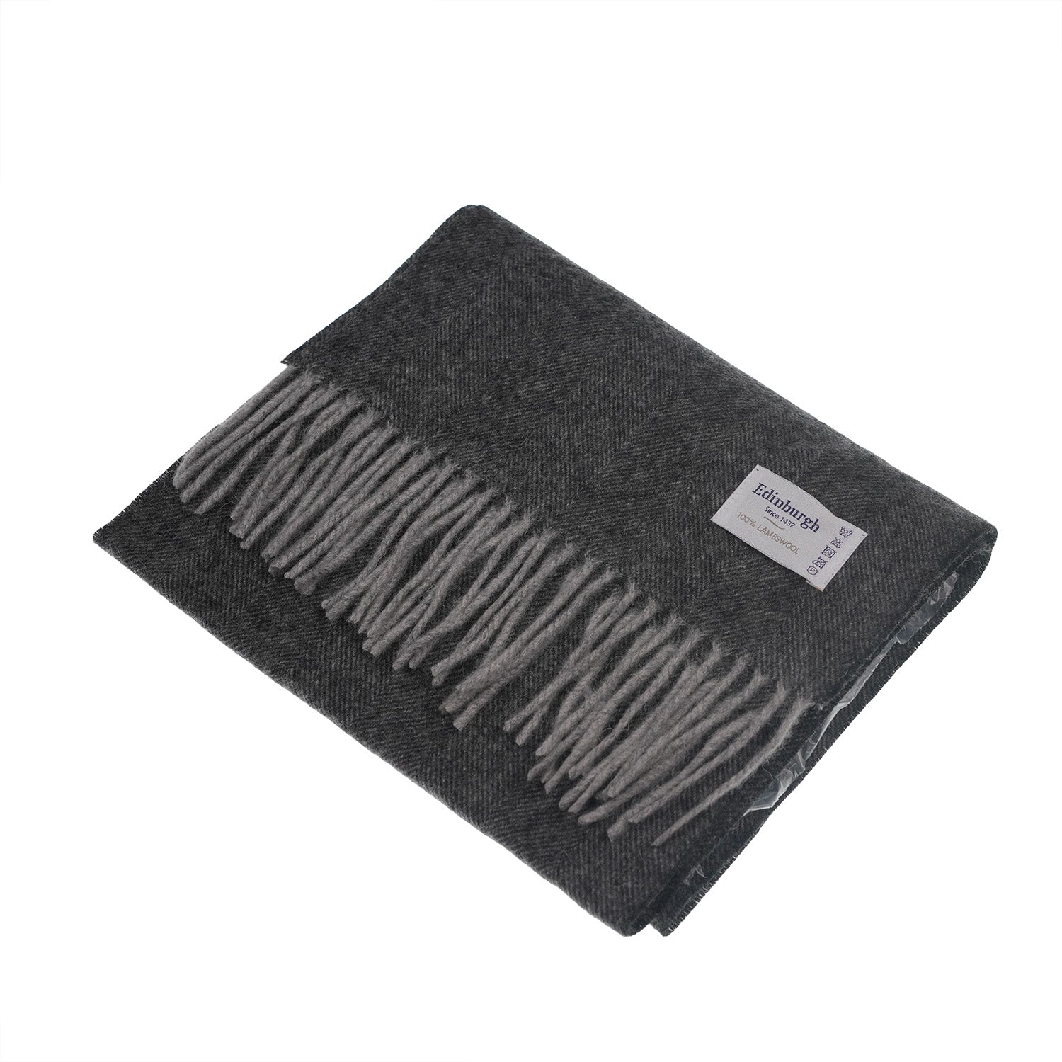 Edinburgh 100% Lambswool Tartan Scarf Herringbone Charcoal