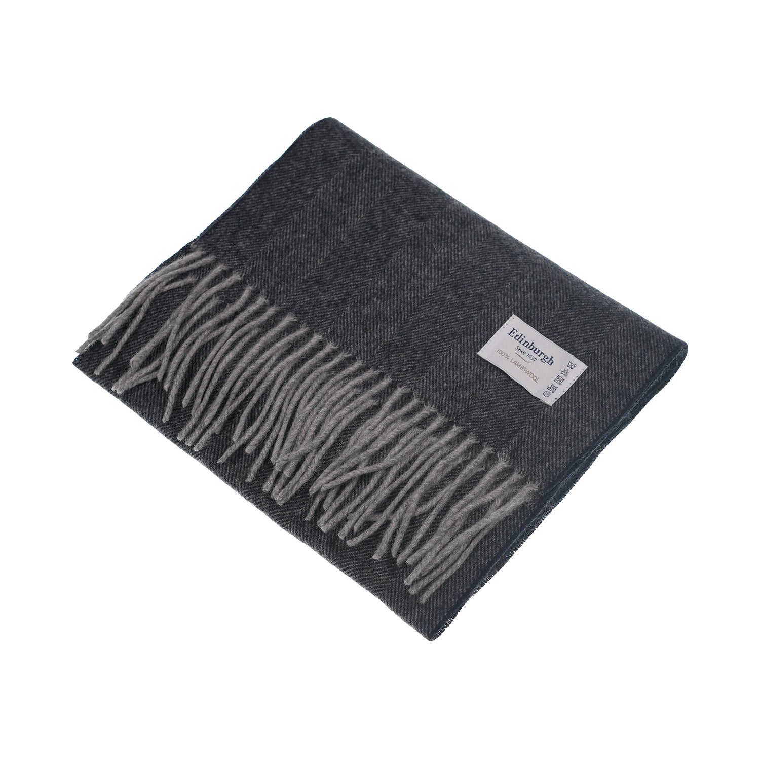 Edinburgh 100% Lambswool Tartan Scarf Herringbone Navy