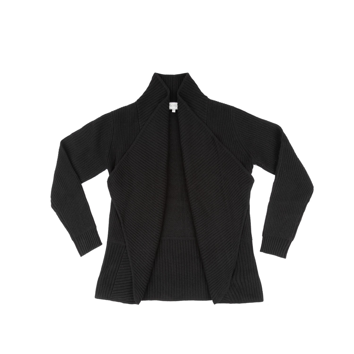 Ladies Cashmere 2 Ply Ribbed Plain Cardigan Black