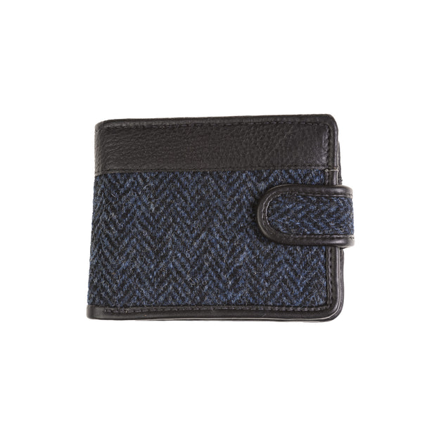 Mens Ht Leather Wallet With Loop Closer Navy Blue Herringbone / Black
