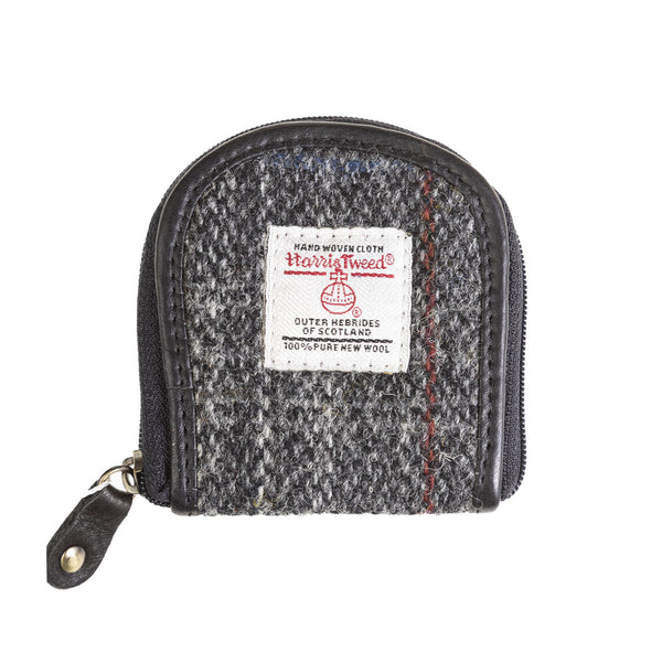 Ladies Ht Leather Coin Purse Grey & Red Check / Black