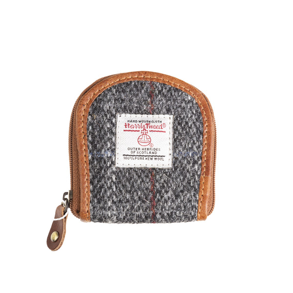 Ladies Ht Leather Coin Purse Grey & Red Check / Tan