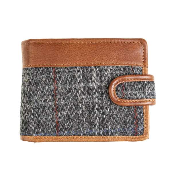 Mens Ht Leather Wallet With Loop Closer Grey & Red Check / Tan