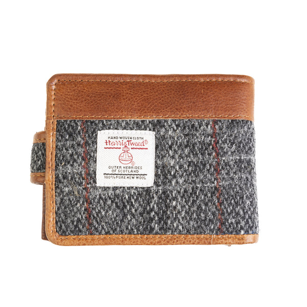 Mens Ht Leather Wallet With Loop Closer Grey & Red Check / Tan