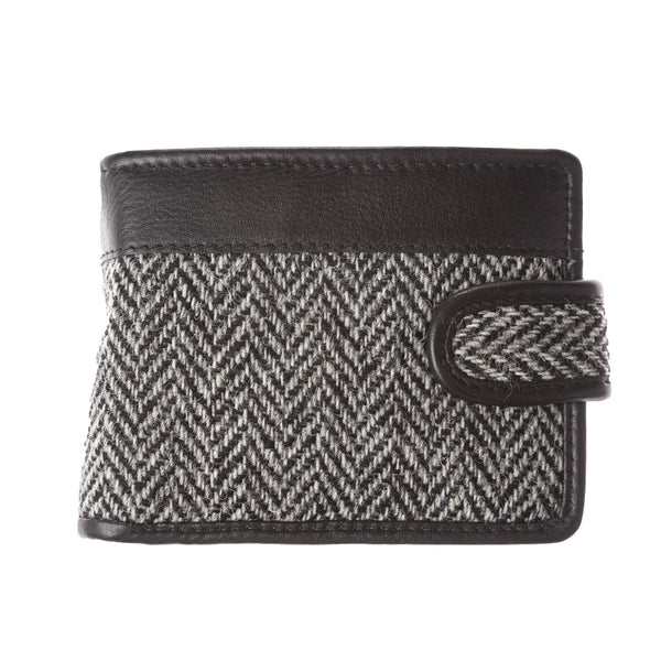 Mens Ht Leather Wallet With Loop Closer Black & White Herringbone / Black