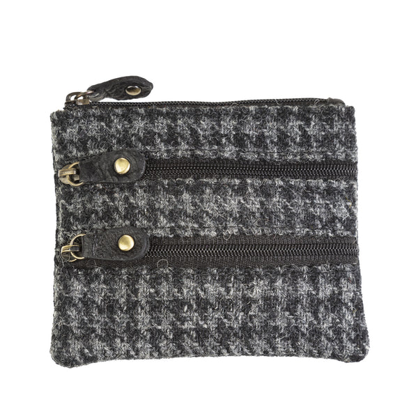 Ht Leather Coin Purse Black And Grey Houndstooth / Black