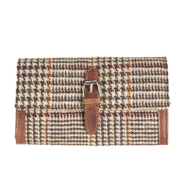 Ladies Ht Leather Long Purse Tan & Brown Dogtooth / Tan