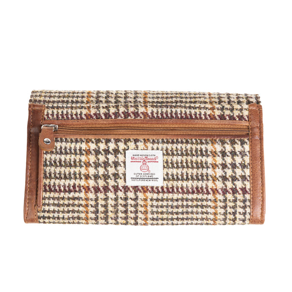 Ladies Ht Leather Long Purse Tan & Brown Dogtooth / Tan