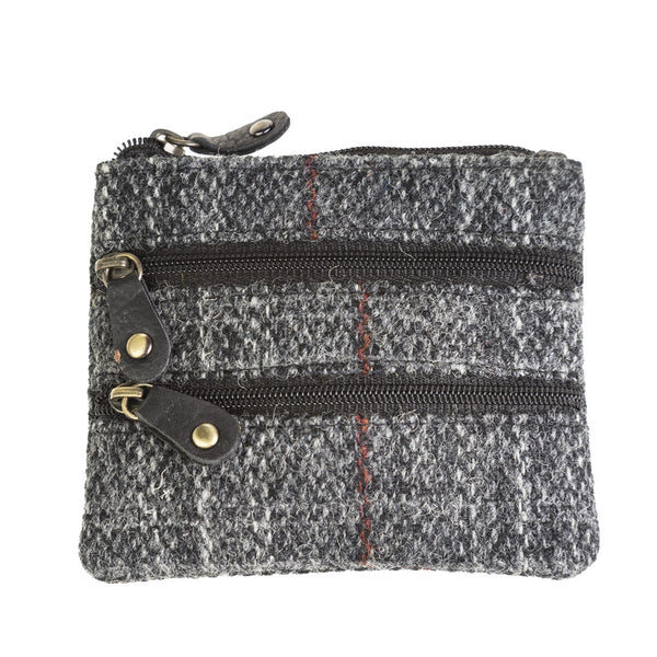 Ht Leather Coin Purse Grey & Red Check / Black