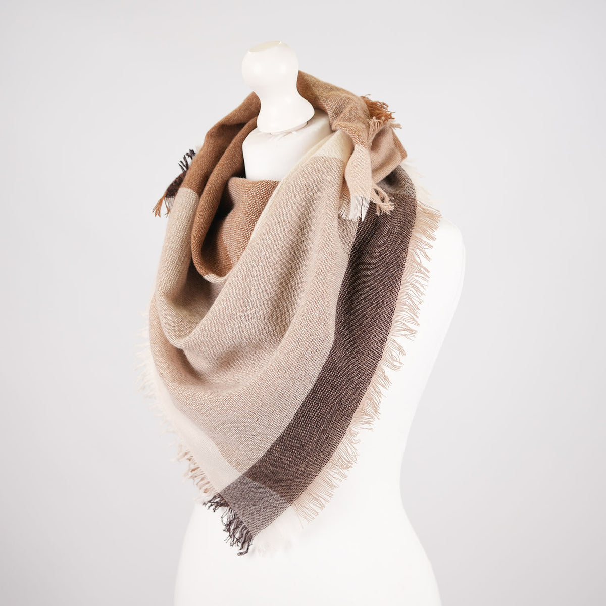 Earthy Block 100% Cashmere Square Scarf - NATURAL