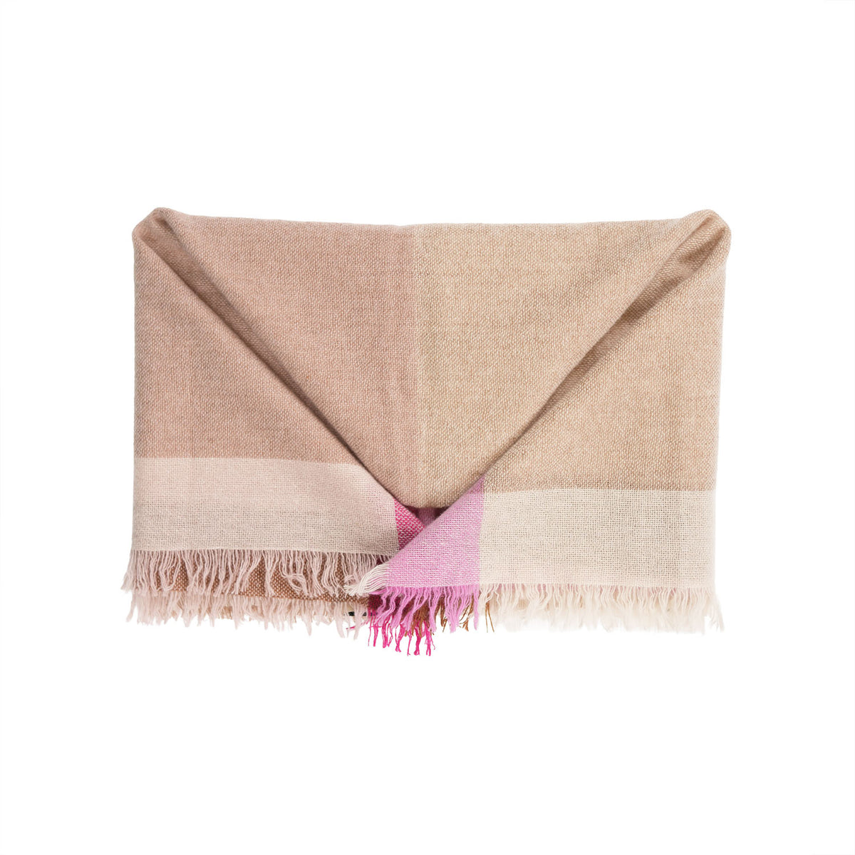 Earthy Block 100% Cashmere Square Scarf - PINK