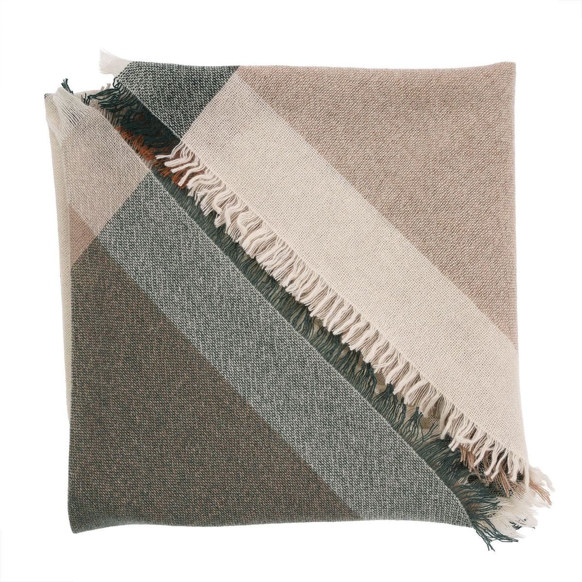 Earthy Block 100% Cashmere Square Scarf - FOREST GREEN