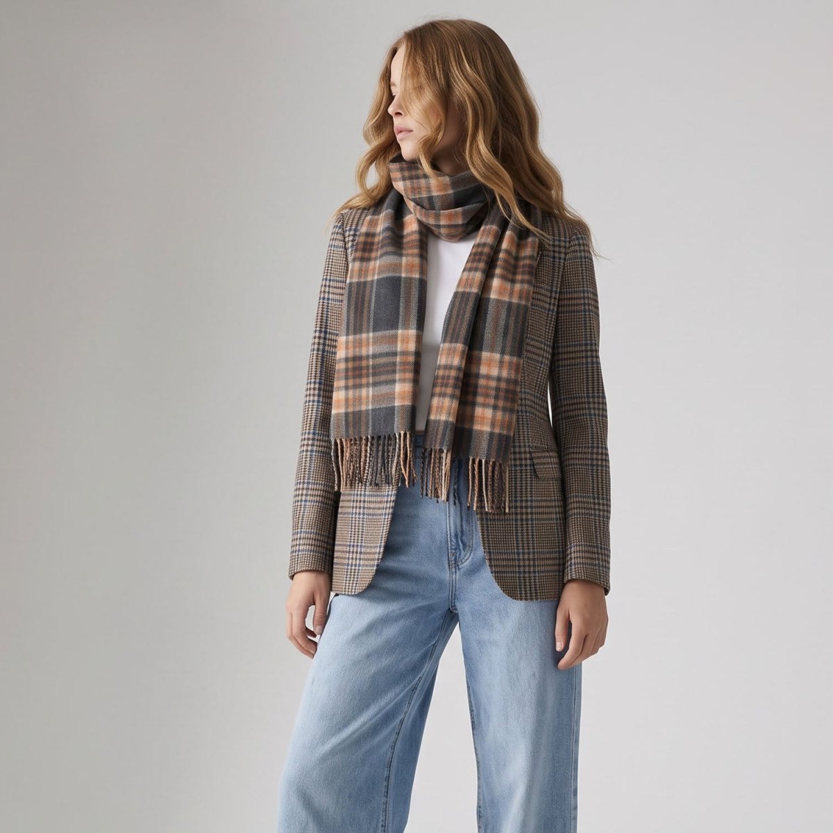 Balmoral 100% Cashmere Woven Scarf Tartan and Checks - Made in Scotland - TAWNEY