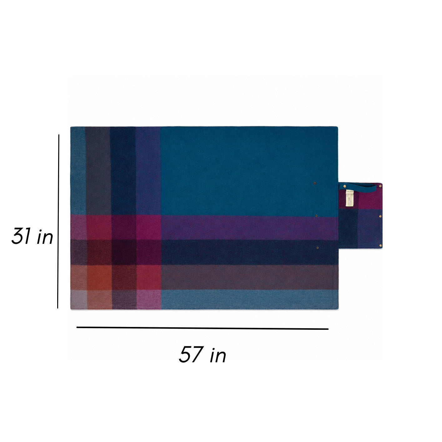 Woodside Check Foldaway Picnic Blanket with Carry Strap – Recycled Wool - TURQUOISE