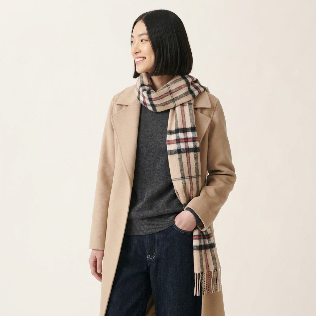 Tartan Weaving Mill 100% Pure Cashmere Scarf – Made in Scotland - Thomson Camel - Maxi Check