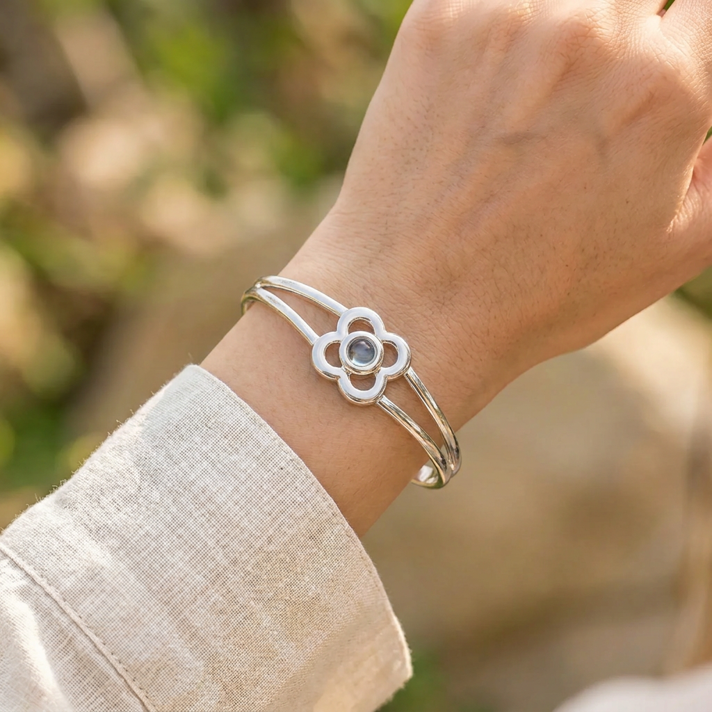 Art Pewter Birthstone Bangle - Silver Plated Pewter - Made in Scotland - December (Turquoise)