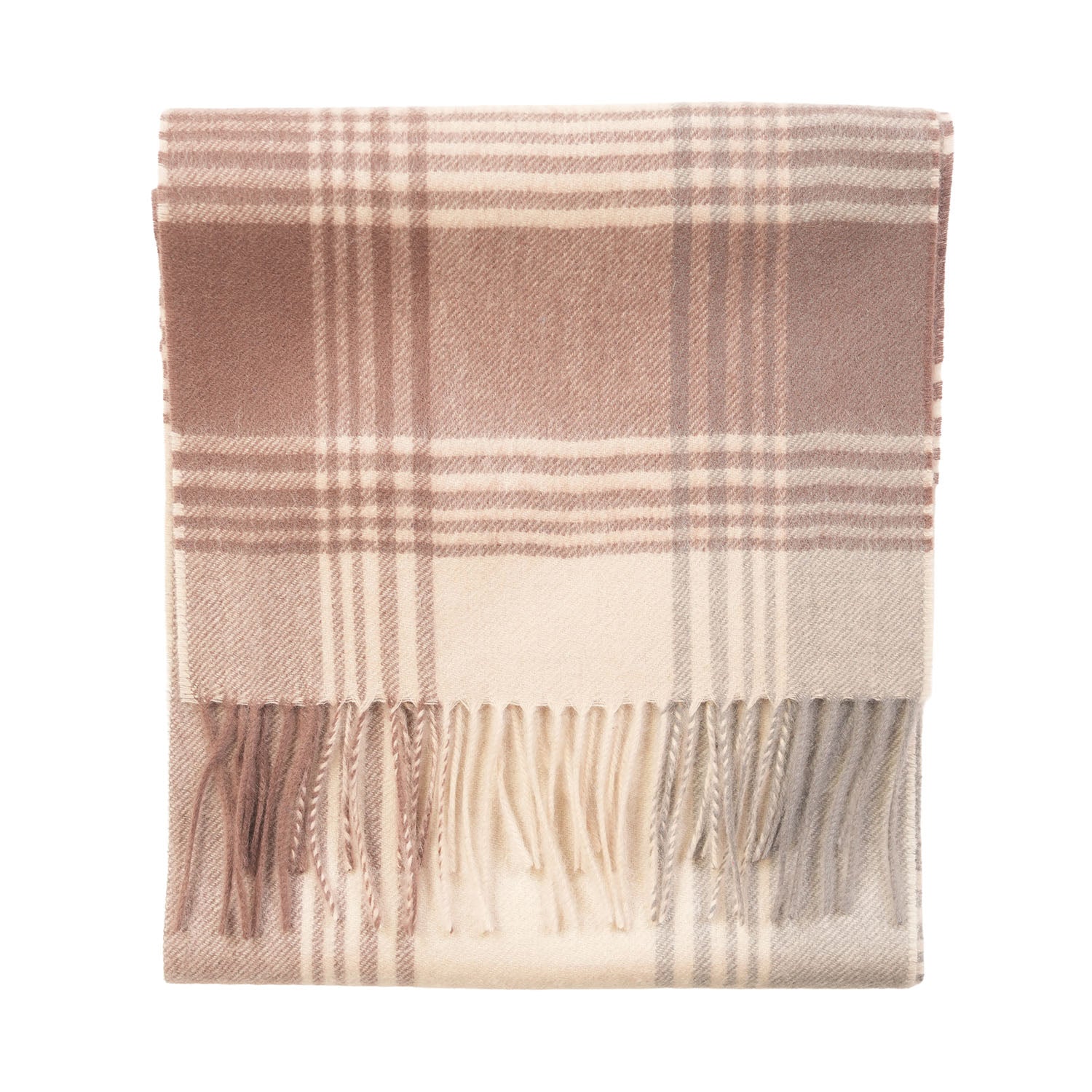 Edinburgh Cashmere Premium Lightweight Scarf - Ultra-Soft Luxury Wrap - Broken Check - Latte