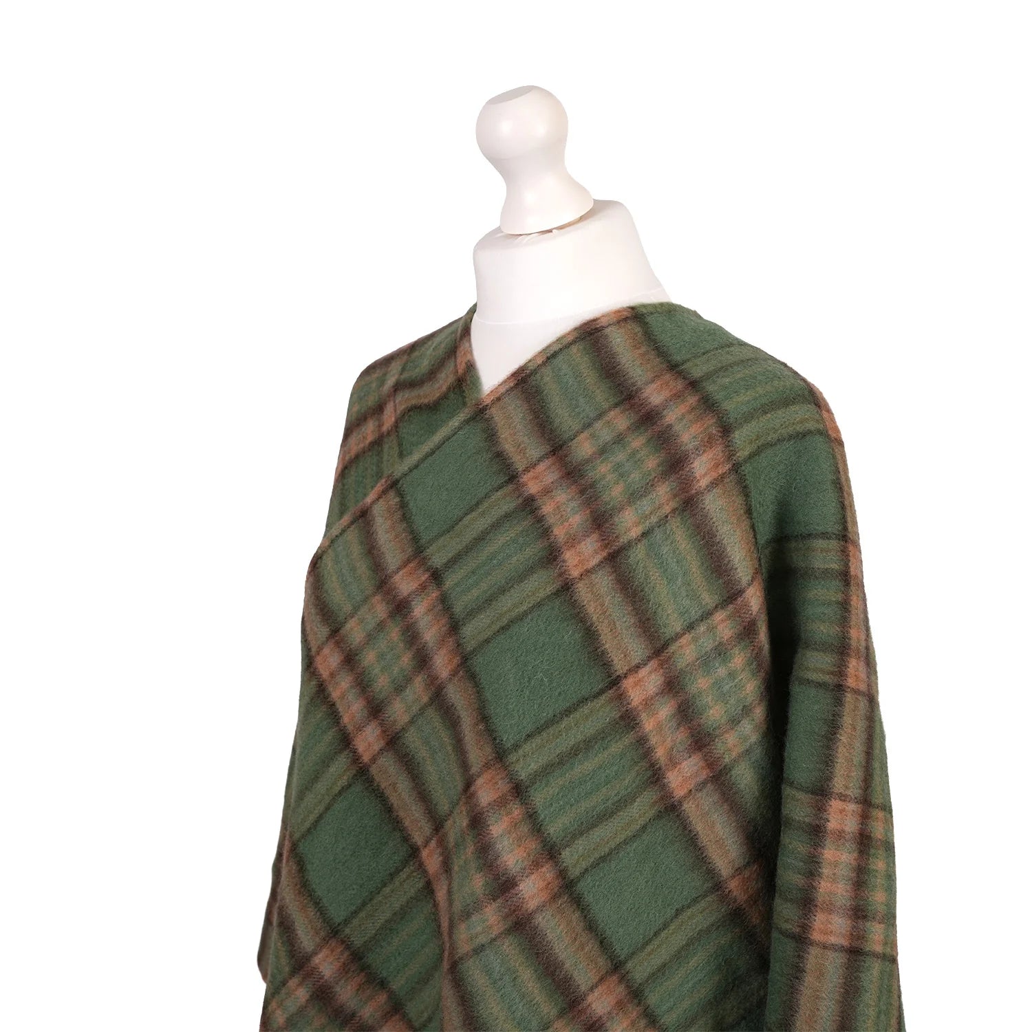 Edinburgh Lambswool Long Tartan Cape Royal Stewart Vintage Green