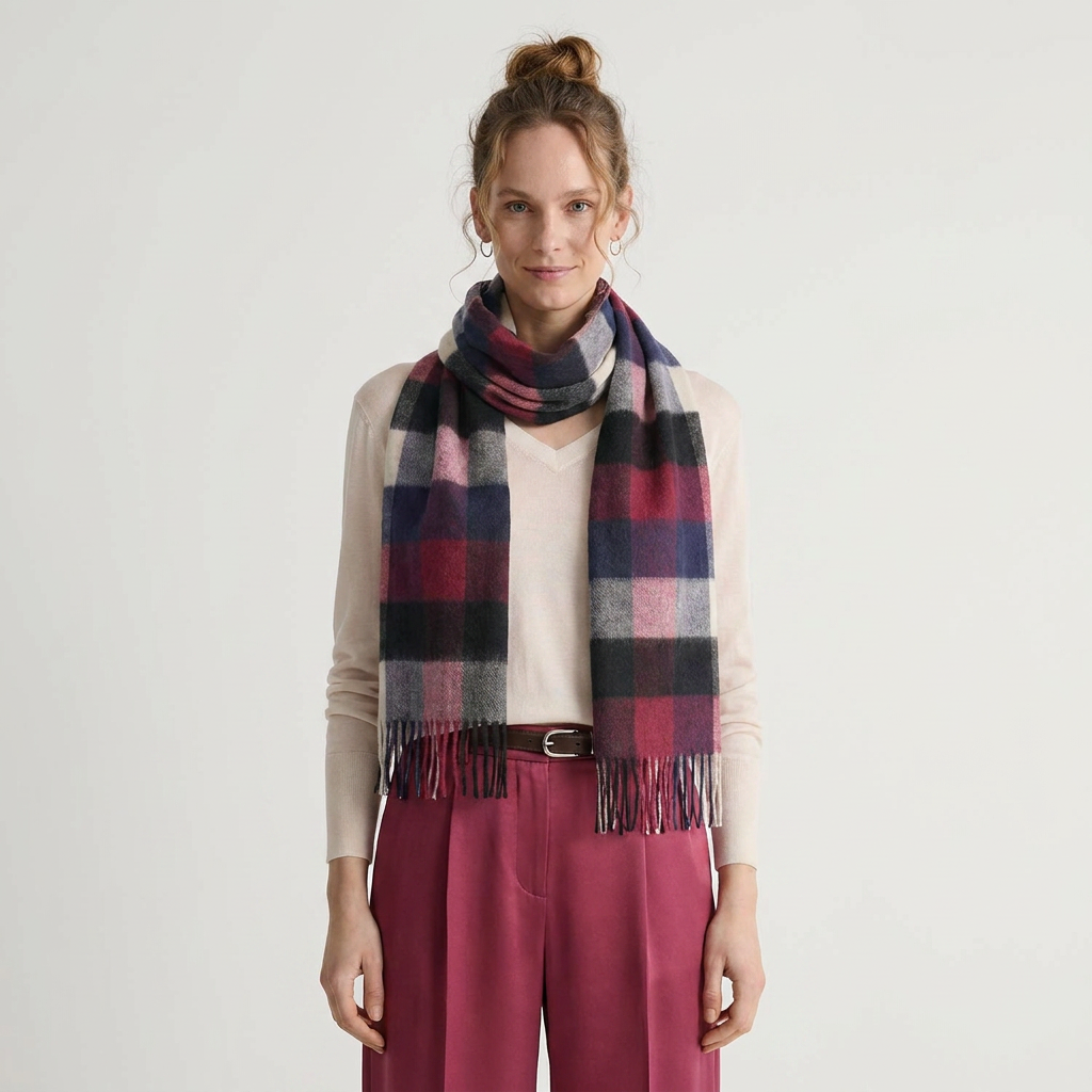 Edinburgh Cashmere Premium Lightweight Scarf - Ultra-Soft Luxury Wrap - 5 SQUARE TARTAN - BLUE/BLACK