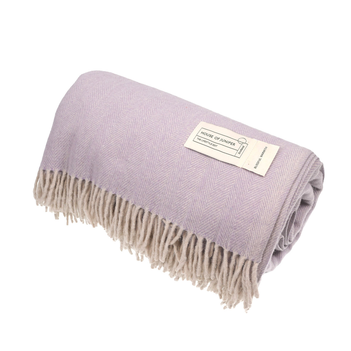 Recycled Wool Herringbone Blanket with Fringe - Soft Warm Throw - HEATHER