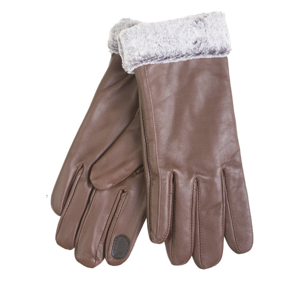 Ladies Leather Gloves With Faux Fur Trim Tan