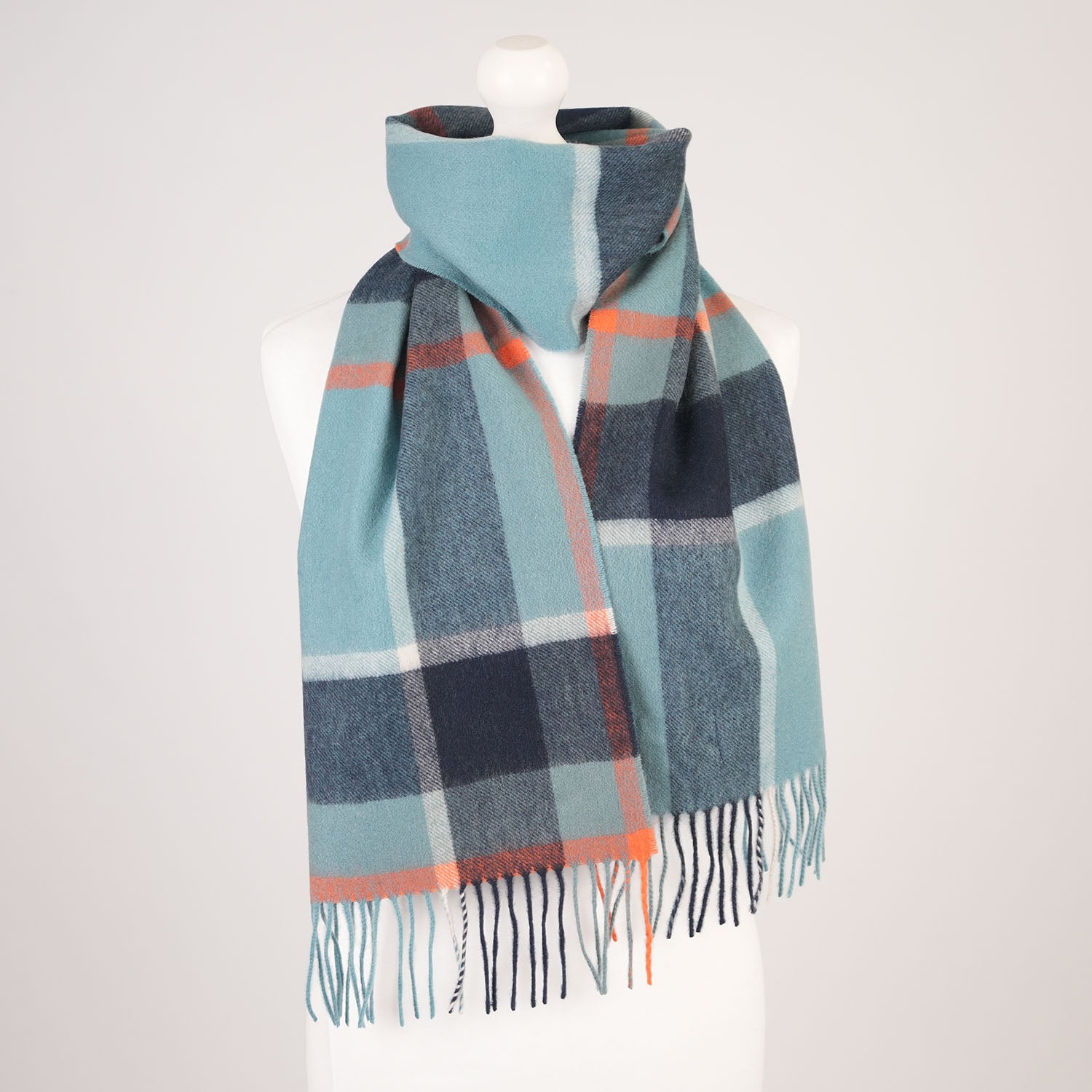 Edinburgh Cashmere Premium Lightweight Scarf - Ultra-Soft Luxury Wrap - BAGSHAW CHECK BLUE